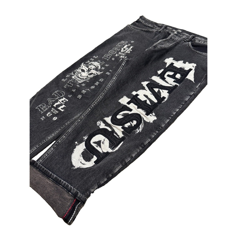Grail EVISUKURO‎ Kuro Lot 2027 Jeans Mens Black Excellent Tattoo Selvedge 31